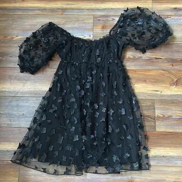 Thirty Thirty LA 3D Butterfly Babydoll Dress, Black S Mini Dress - Picture 9 of 9